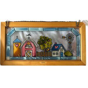 Stained Glass Style Farm Scene Wall Art By Open Windows 23"x12" Wood Frame High
